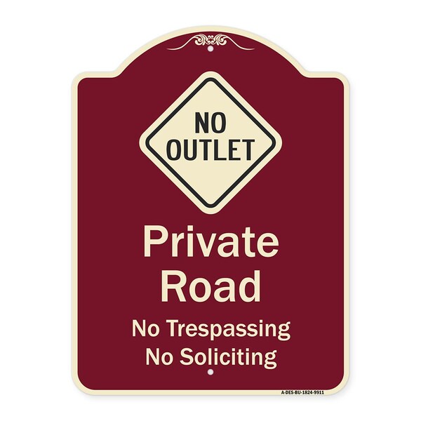 Signmission Designer Series-Private Road No Trespassing Or Soliciting With No Outlet Symbo, 24" H, BU-1824-9911 A-DES-BU-1824-9911 - main